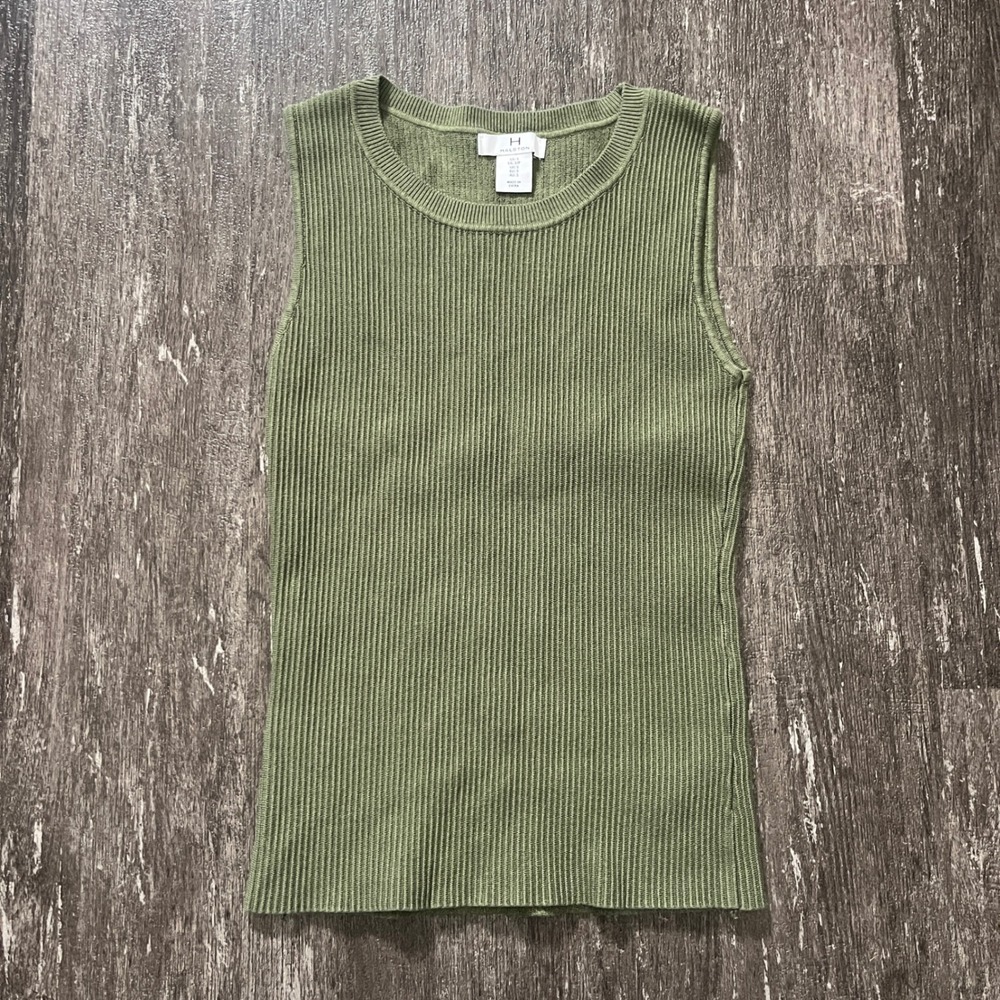 Halston Ribbed Sleeveless Tank Top Olive Green Size Small